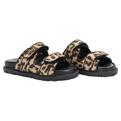 Pre-owned Dior Nib Leopard Pony Hair Sandals In Black