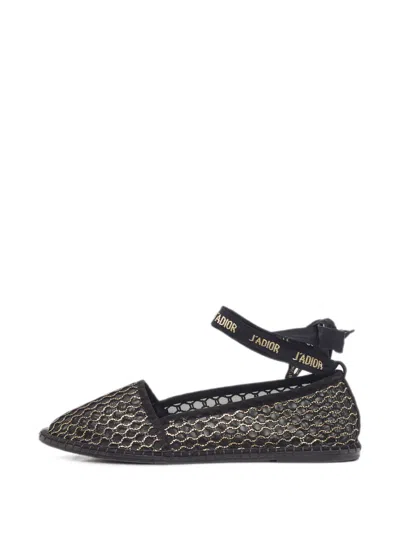 Pre-owned Dior Nicely D Lace Ballet Flats In Black