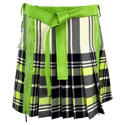 Pre-owned Dior Nwt F/w 2004 Christian  By John Galliano Green Plaid Pleated Mini Skirt
