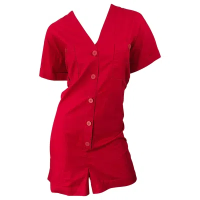 Pre-owned Dior Nwt Vintage Christian  Romper Size 14 Lipstick Red Cotton One Piece Jumpsuit