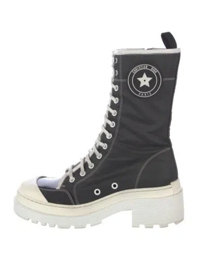 Pre-owned Dior Nylon Colorblock Pattern Combat Boots In Black