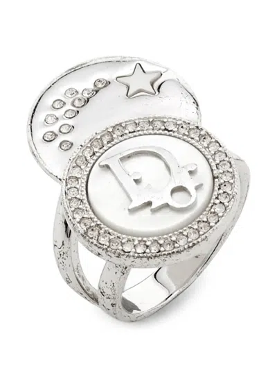 Pre-owned Dior Oblique & Star Crystal-embellished Ring In Silver