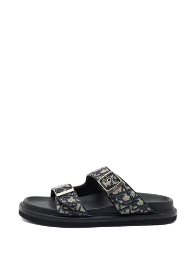 Pre-owned Dior Oblique Aqua Flat Sandals In Blue
