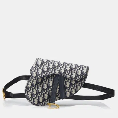 Pre-owned Dior Oblique Blue/white Canvas Saddle Belt Bag