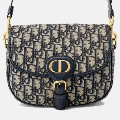 Pre-owned Dior Oblique Bobby Shoulder Bag Navy Canvas Leather In Blue