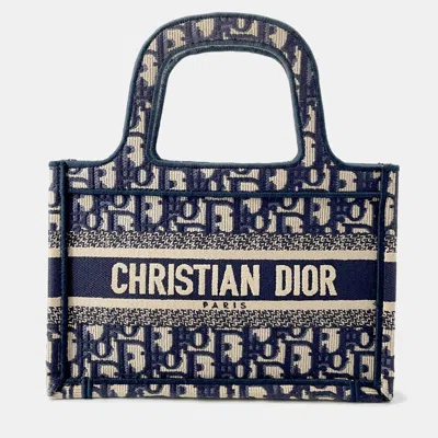 Pre-owned Dior Oblique Book Tote Navy Canvas Size Mini In Blue