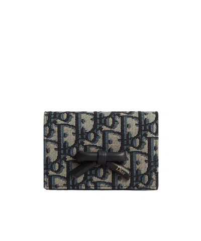 Dior Oblique Bow Glycine Wallet In Blue