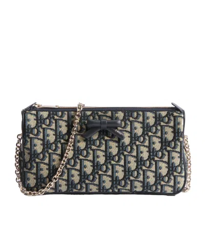 Dior Oblique Bow Pouch With Chain In Black