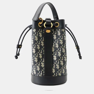 Pre-owned Dior Oblique Bucket Backpack Black/navy Leather Canvas Size Small