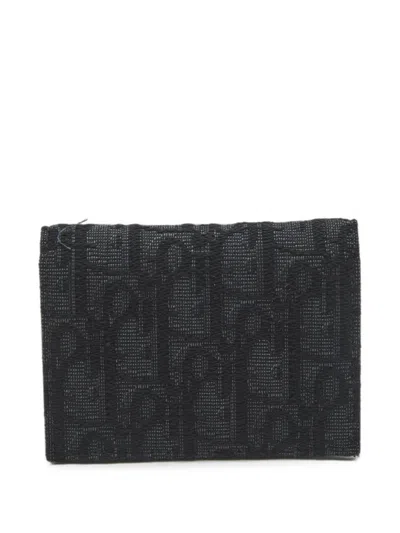 Pre-owned Dior Oblique Canvas Flap Card Case In Black