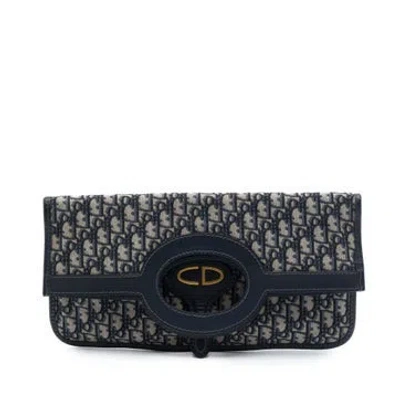 Pre-owned Dior Oblique Canvas Fold Over Clutch In Blue
