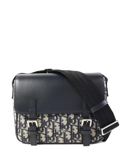 Pre-owned Dior Oblique Canvas Messenger Bag In Blue