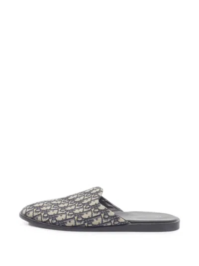 Pre-owned Dior Oblique Canvas Mules In Blue