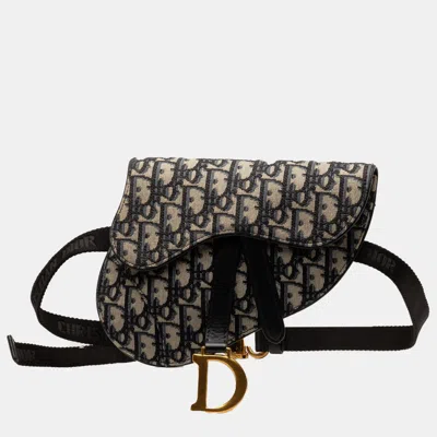 Pre-owned Dior Oblique Canvas Saddle Belt Bag In Black