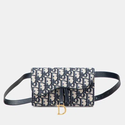 Pre-owned Dior Oblique Canvas Saddle Belt Bag In Blue