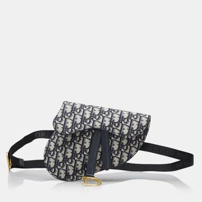 Pre-owned Dior Oblique Canvas Saddle Belt Bag In Blue