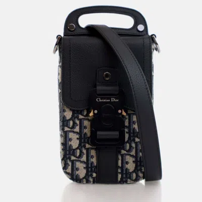 Pre-owned Dior Oblique Canvas Vertical Saddle Pouch With Strap