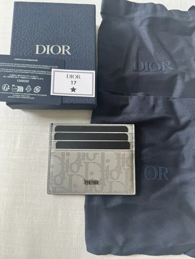 Pre-owned Dior Oblique Card Holder In Gray