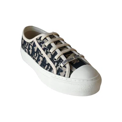 Dior Oblique Embroidered Cotton Canvas Walk'n' Sneakers Deep Blue White In Multi