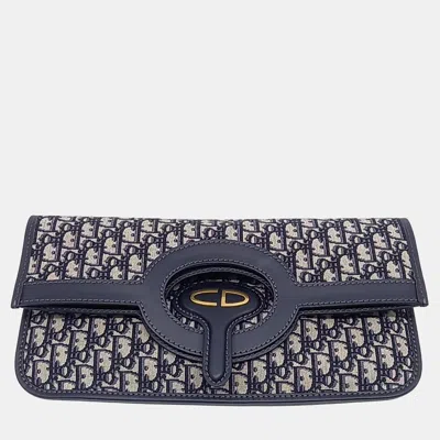 Pre-owned Dior Oblique Folding Clutch In Blue