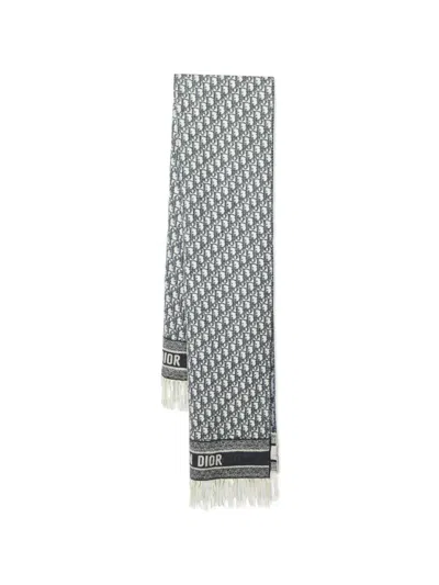 Pre-owned Dior Oblique Fringed Scarf In Blue
