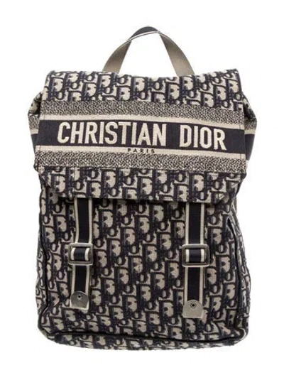 Pre-owned Dior Oblique Jacquard Backpack In Blue
