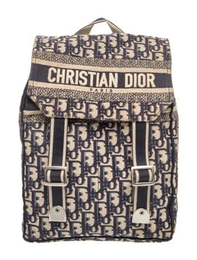 Pre-owned Dior Oblique Jacquard Backpack In Blue