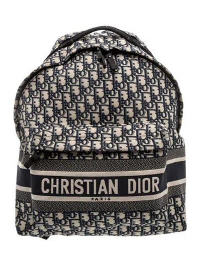 Pre-owned Dior Oblique Jacquard Backpack In Blue/neutrals