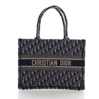 Pre-owned Dior Oblique Jacquard Book Tote Medium In Blue