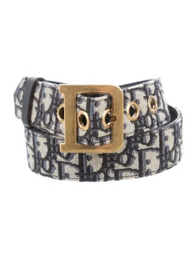 Pre-owned Dior Oblique Jacquard Canvas Belt In Blue
