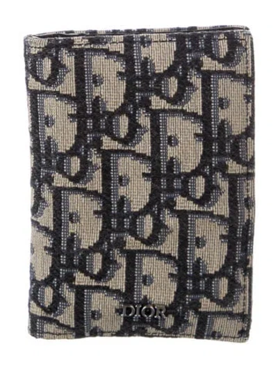 Pre-owned Dior Oblique Jacquard Canvas Bifold Wallet In Blue