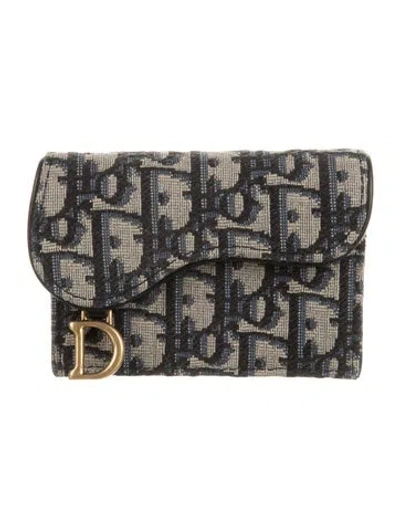 Pre-owned Dior Oblique Jacquard Canvas Card Holder In Neutrals