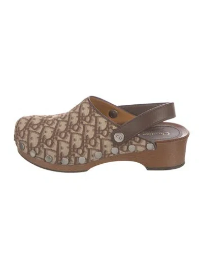 Pre-owned Dior Oblique Jacquard Canvas Mules In Brown