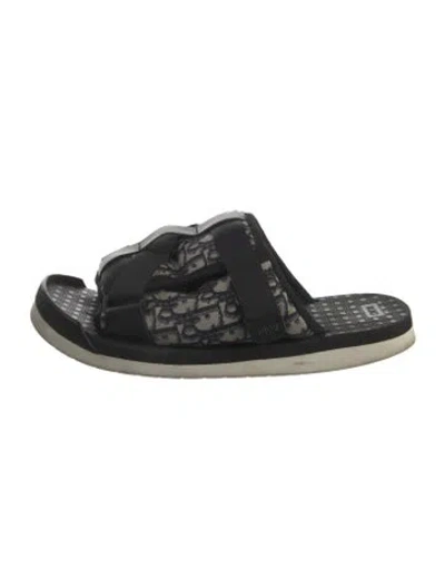 Pre-owned Dior Oblique Jacquard Canvas Slides In Black