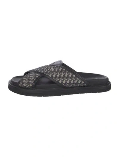 Pre-owned Dior Oblique Jacquard Canvas Slides In Black