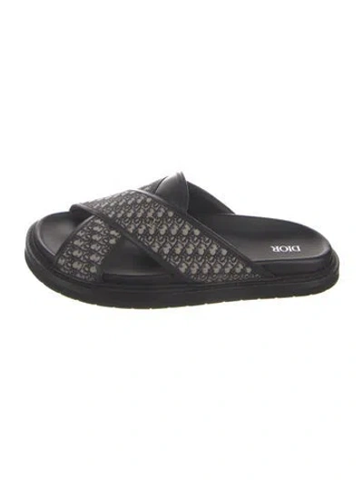 Pre-owned Dior Oblique Jacquard Canvas Slides In Blue