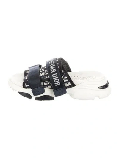Pre-owned Dior Oblique Jacquard Canvas Slides In Blue