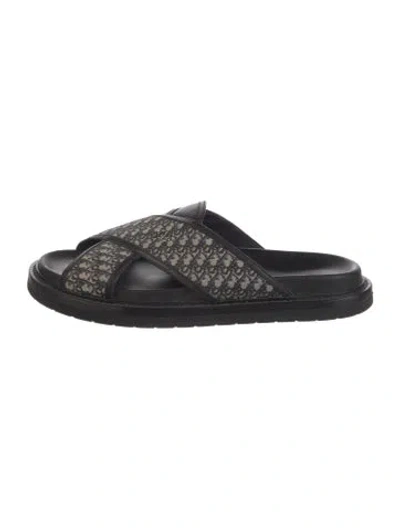 Pre-owned Dior Oblique Jacquard Canvas Slides In Blue