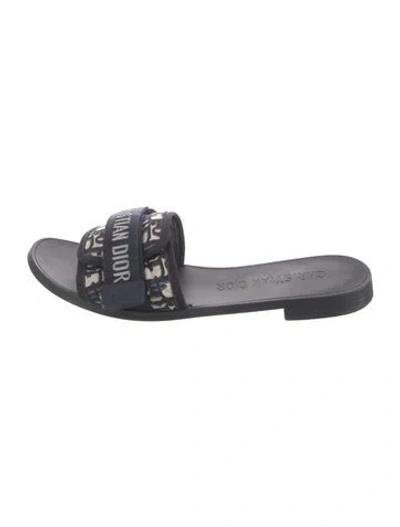 Pre-owned Dior Oblique Jacquard Canvas Slides In Blue