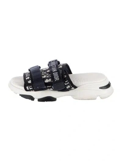 Pre-owned Dior Oblique Jacquard Canvas Slides In Blue