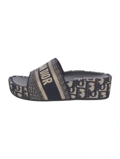 Pre-owned Dior Oblique Jacquard Canvas Slides In Blue