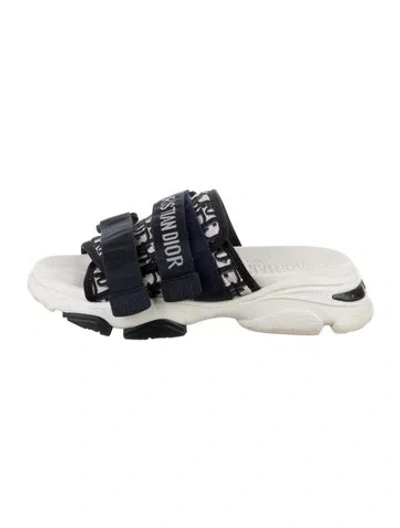 Pre-owned Dior Oblique Jacquard Canvas Slides In Blue