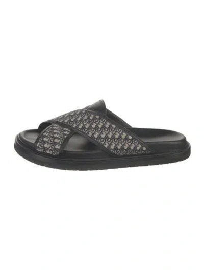 Pre-owned Dior Oblique Jacquard Canvas Slides In Blue/neutrals
