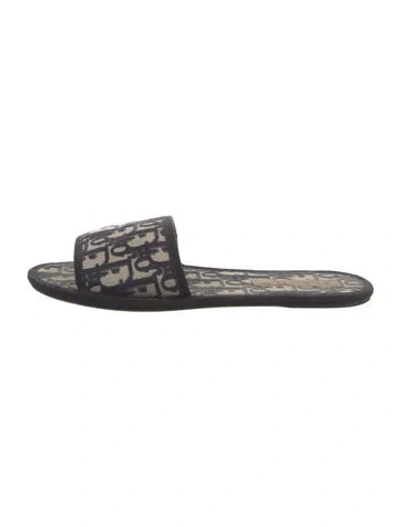 Pre-owned Dior Oblique Jacquard Canvas Slides In Blue/neutrals