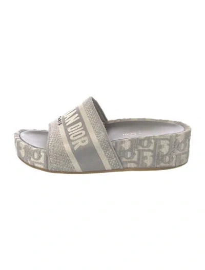 Pre-owned Dior Oblique Jacquard Canvas Slides In Grey