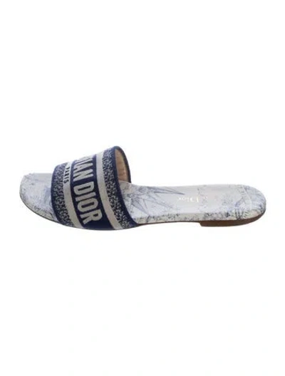 Pre-owned Dior Oblique Jacquard Canvas Slides In Neutrals