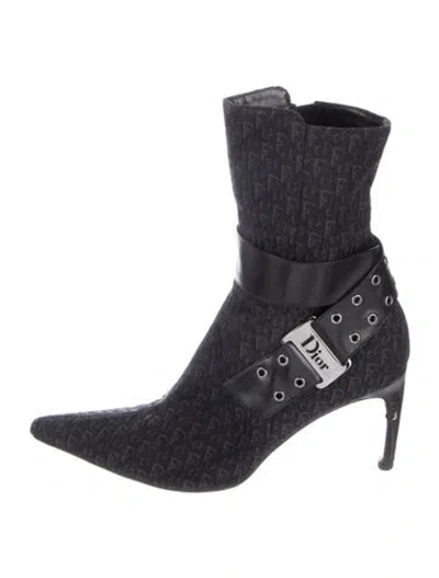 Pre-owned Dior Oblique Jacquard Canvas Sock Boots In Blue