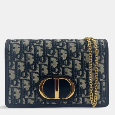 Pre-owned Dior Oblique Jacquard Chain Pouch Bag In Blue
