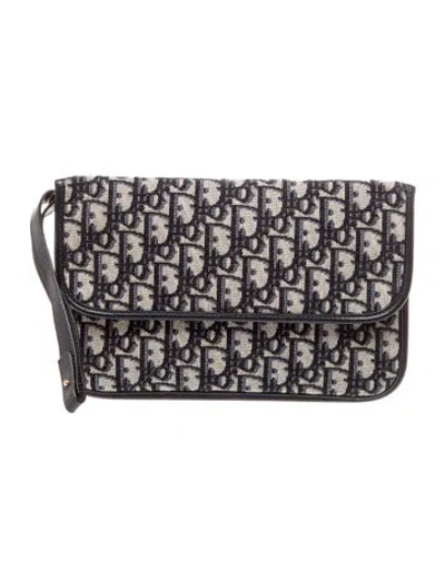 Pre-owned Dior Oblique Jacquard Clutch In Blue