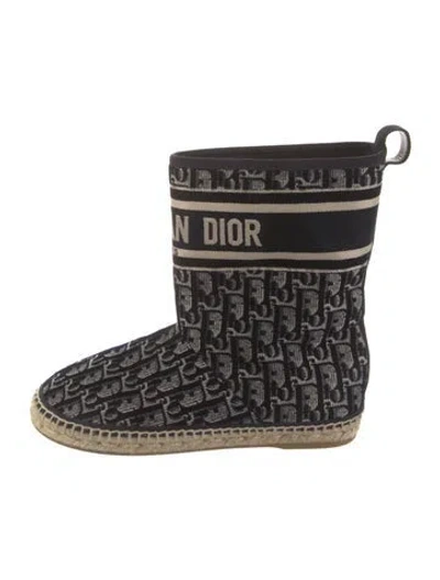 Pre-owned Dior Oblique Jacquard Grosgrain Trim Boots In Blue